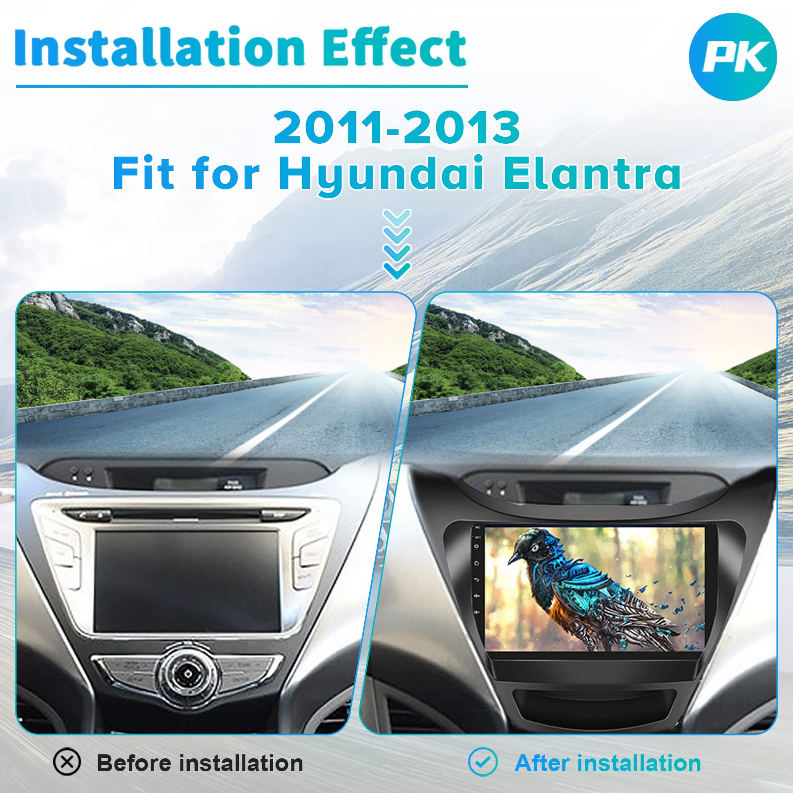 (1+32G) For 2011 2013 Hyundai Elantra Android 13 Radio, Roinvou 9 Inch Touch Screen Radio Dash Kit With Backup Camera, In Dash G